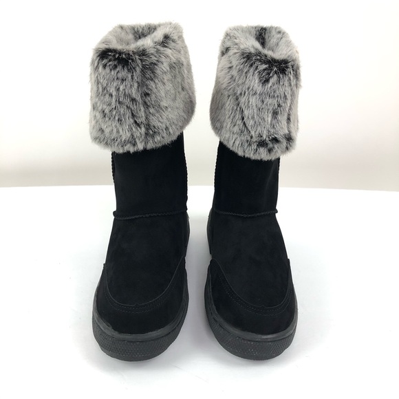 Rampage Albie Mid Calf Boots Black Faux Fur Sz 6 - Picture 4 of 8